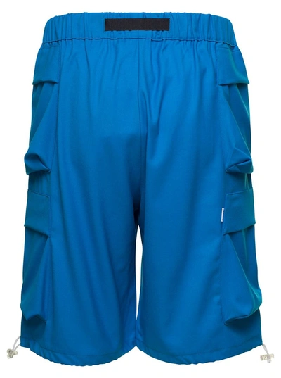 Shop Bonsai Blue Cargo Shorts With Buckle Fastening In Stretch Wool Man In Light Blue