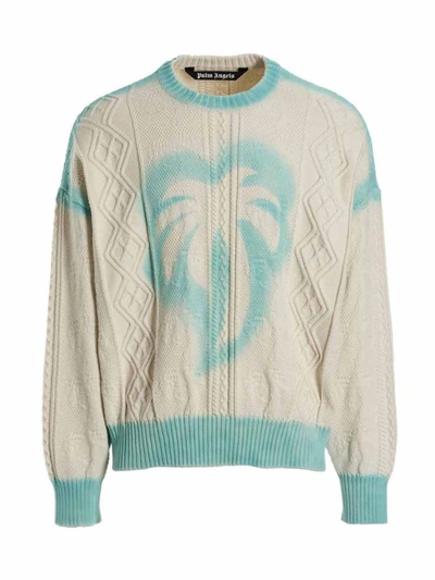 Shop Palm Angels 'sprayed Palm Fishermans' Sweater In White