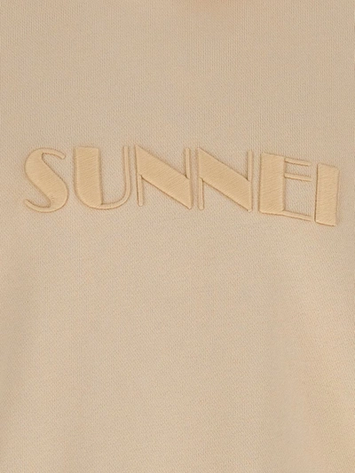 Shop Sunnei Logo Embroidery Hoodie In Beige