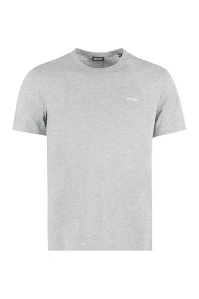 Shop Ermenegildo Zegna Logo Cotton T-shirt In Grey