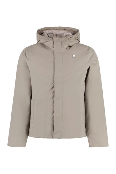 K-way Nylon Jacket With Hood And Drawstrings In Beige