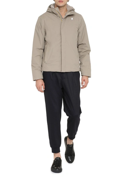 K-way Nylon Jacket With Hood And Drawstrings In Beige