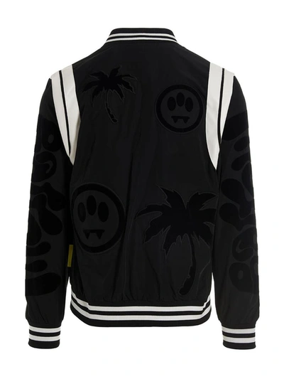 Shop Barrow Flocked Print And Embroidery Bomber Jacket In Black