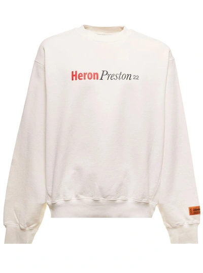 Shop Heron Preston White Multicensored Sweatshirt In Jersey With Contrast Print On Front And Back And Logo Patch On The