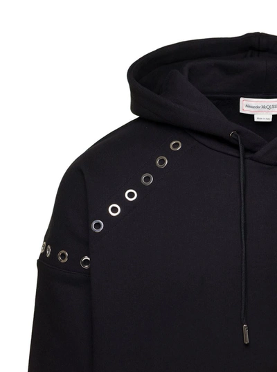 Shop Alexander Mcqueen Black Hoodie With Eyelet Details In Cotton Man