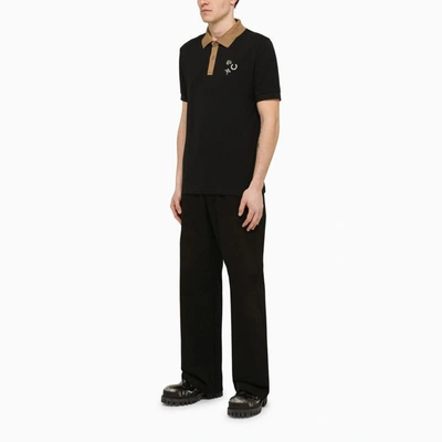 Shop Fred Perry Raf Simons Bi-colour Short Sleeves Polo Shirt With Embroideries In Black