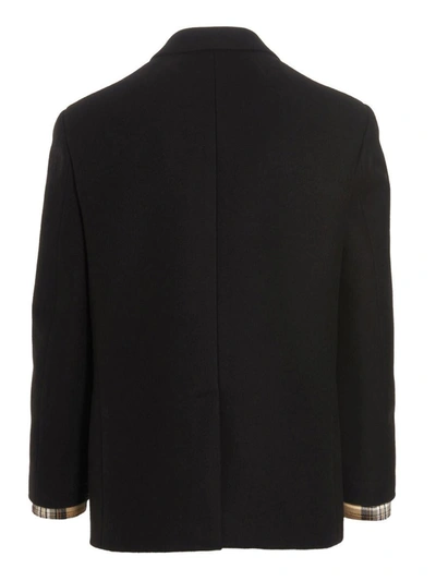 Shop Burberry Wool Tailored Blazer Jacket In Black