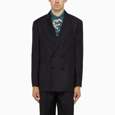 Shop Etro Pinstriped Double-breasted Jacket In Blue