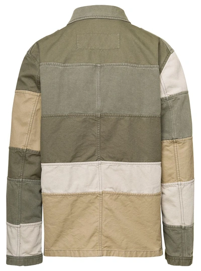 Shop Fay Khaki Green Patchwork Jacket With Buckles In Cotton Man