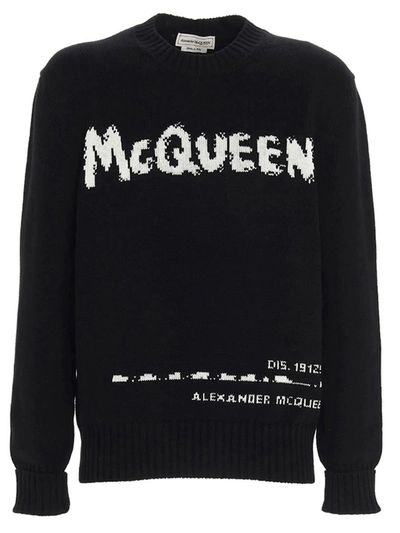 Shop Alexander Mcqueen 'graffiti' Cotton Sweater In White/black