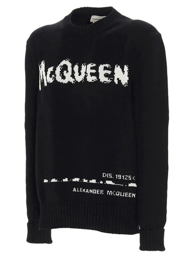 Shop Alexander Mcqueen 'graffiti' Cotton Sweater In White/black