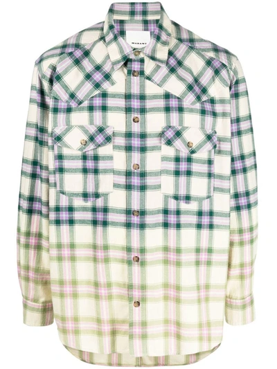 Shop Isabel Marant Gradient-effect Checked Shirt In Green