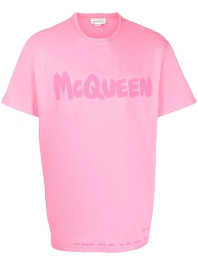 Shop Alexander Mcqueen Logo Print T-shirt In Pink