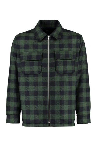 Shop Apc A.p.c. New Ian Wool Overshirt In Green