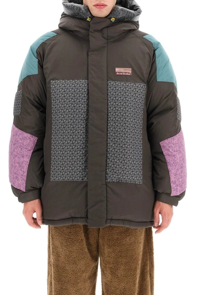 Shop Acne Studios Oversized Down Jacket With Patches In Brown