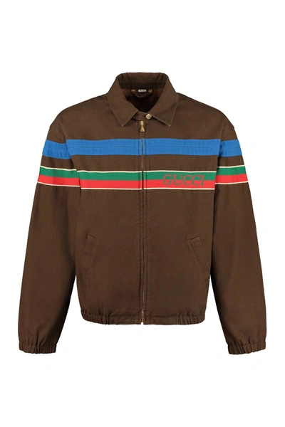 Shop Gucci Zippered Cotton Jacket In Brown