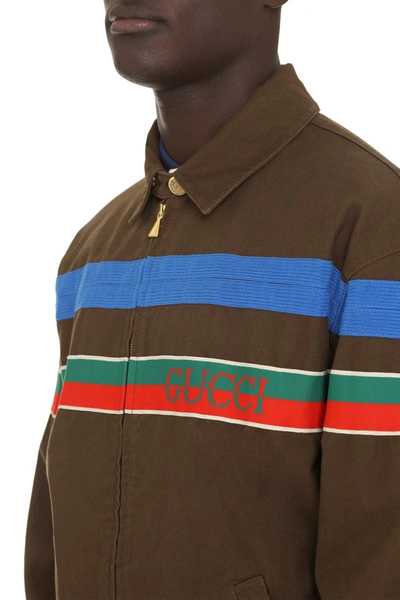 Shop Gucci Zippered Cotton Jacket In Brown