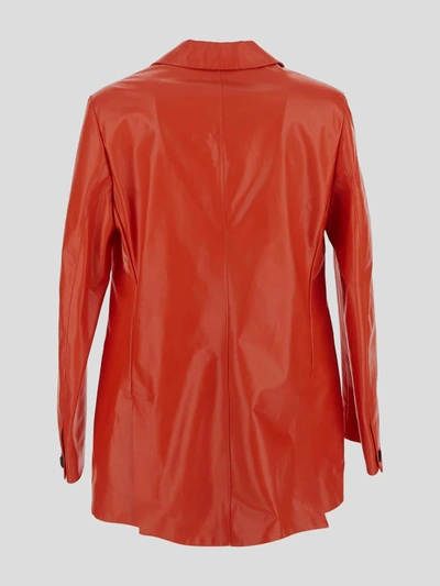 Shop Marni Leather Jacket In <p> Jacket In Orange Leather With Button Closure