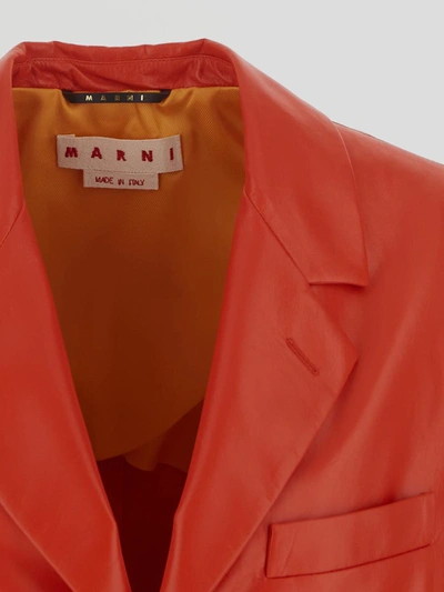 Shop Marni Leather Jacket In <p> Jacket In Orange Leather With Button Closure