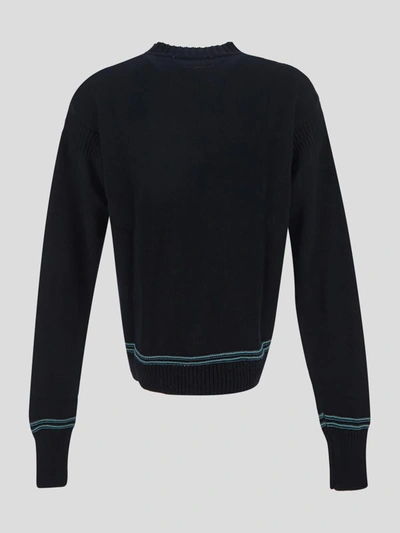 Shop Marni Sweaters In <p> Crew Neck Knitwear In Eclipse Blue Cotton With Light Blue Logo