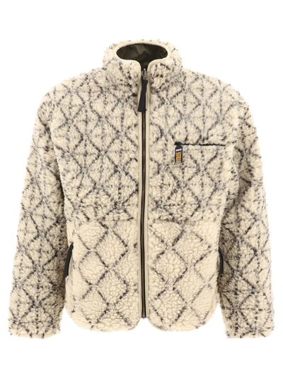 Shop Kapital "sashiko Boa" Reversible Fleece Jacket In Beige