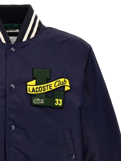 Shop Lacoste 'varsity' Bomber Jacket In Blue