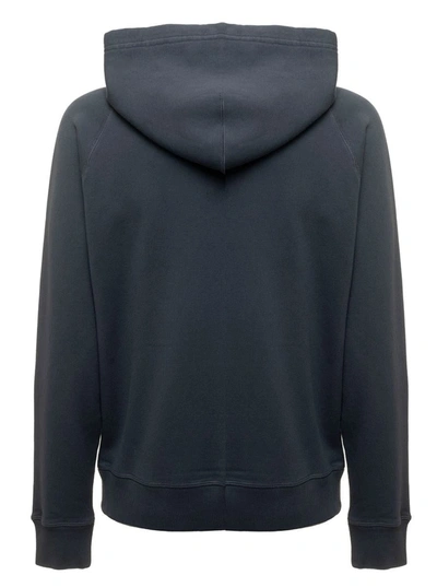 Shop Tom Ford Man's Washed Blue Cotton Hoodie