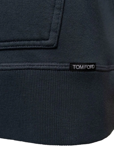 Shop Tom Ford Man's Washed Blue Cotton Hoodie