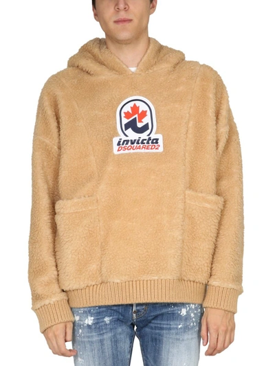 Shop Dsquared2 Teddy Sweatshirt With Patch "invicta " In Beige