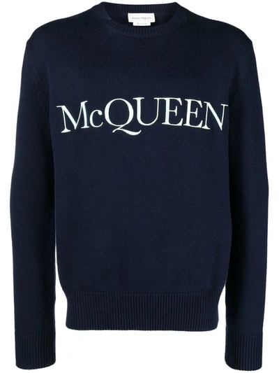 Shop Alexander Mcqueen Logo Cotton Sweater In Blue