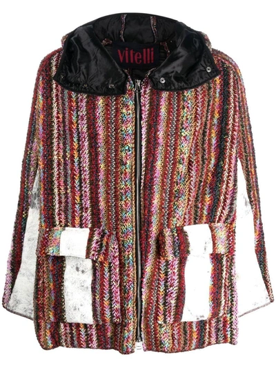 Shop Vitelli Knitted Hooded Cardigan In Red