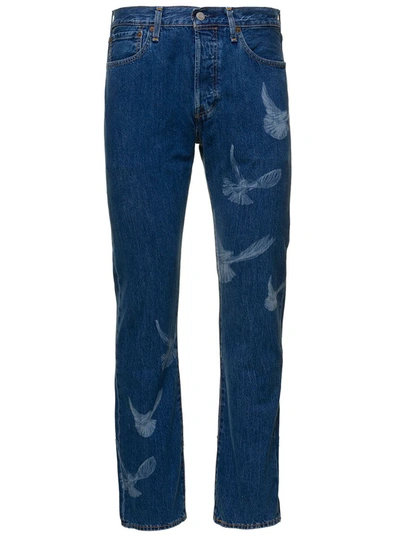 3.paradis 3. Paradis X Levi's 501 Blue Trousers With Birds Print In Cotton  Denim Man In Azzurro | ModeSens