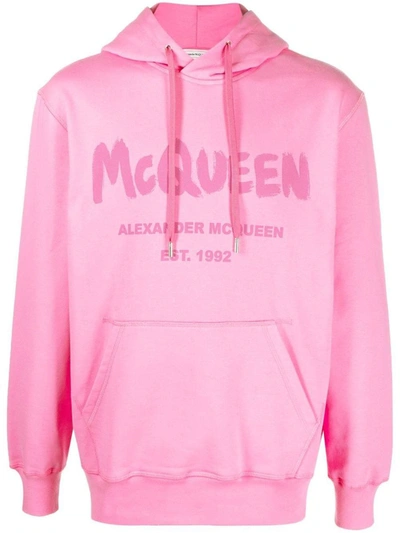 Shop Alexander Mcqueen Logo Cotton Hoodie In Pink