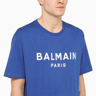 Shop Balmain Logo-print Crewneck T-shirt In Blue