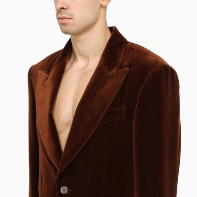 Shop Palm Angels Single-breasted Velvet Jacket In Brown