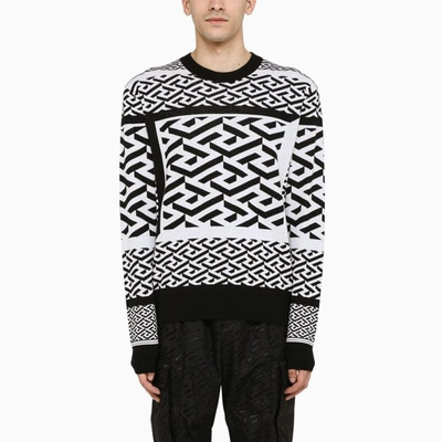 Shop Versace And White Crew Neck Sweater In Black