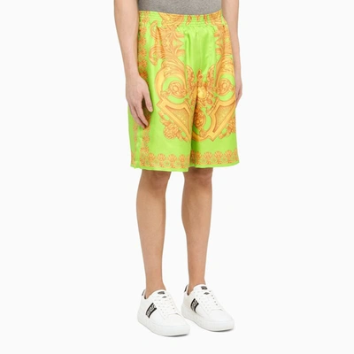 Shop Versace Barocco 660 Lime/gold Bermuda Trousers In Print