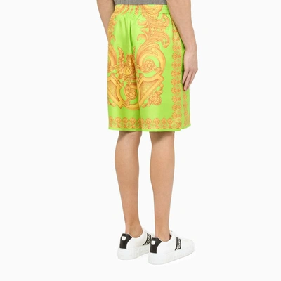 Shop Versace Barocco 660 Lime/gold Bermuda Trousers In Print