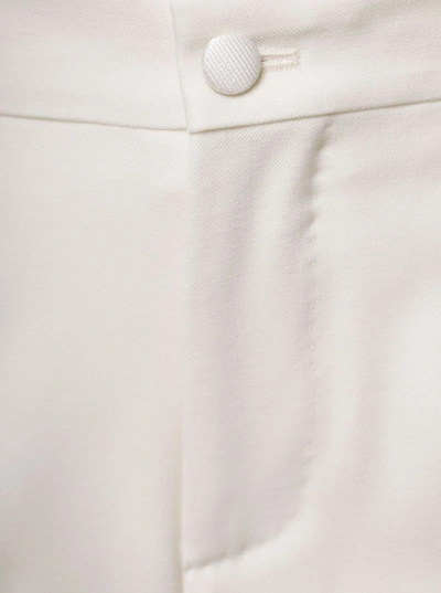 Shop Dolce & Gabbana White Slim Pants With Covered Button In Wool And Silk Blend Man