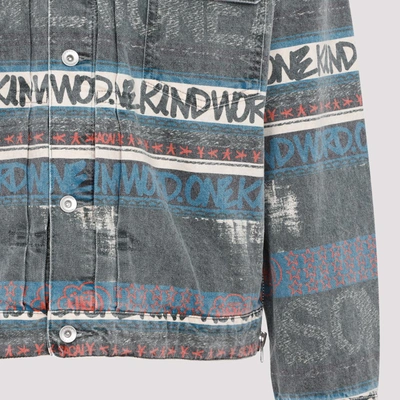 Shop Sacai Graphic-print Distressed Denim Jacket In Multicolour