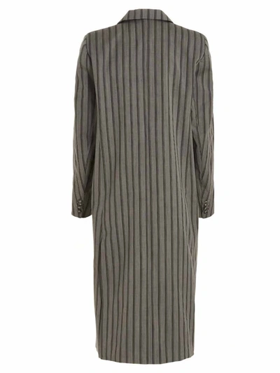 Shop Vtmnts Striped Long Coat In Gray
