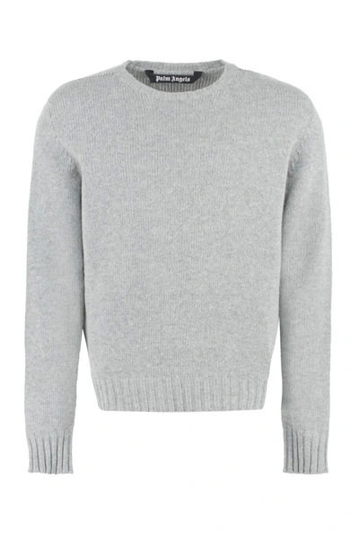 Palm Angels Intarsia-knit Logo Jumper In Grey