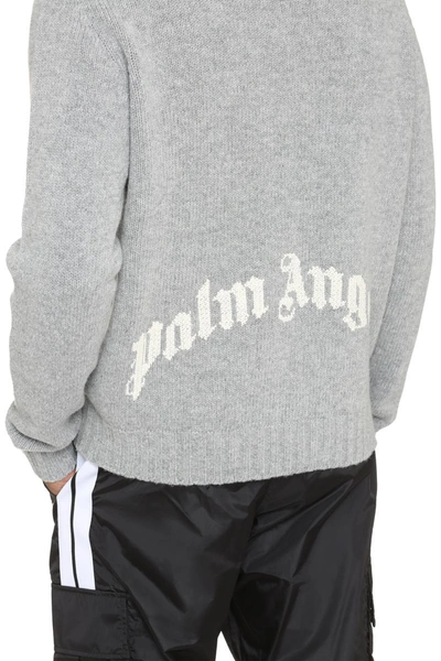 Palm Angels Intarsia-knit Logo Jumper In Grey
