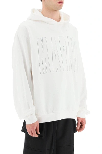 Shop Marni Logo Hoodie In White