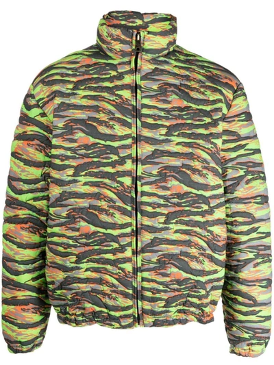 Shop Erl Printed Quilted Down Jacket In Green