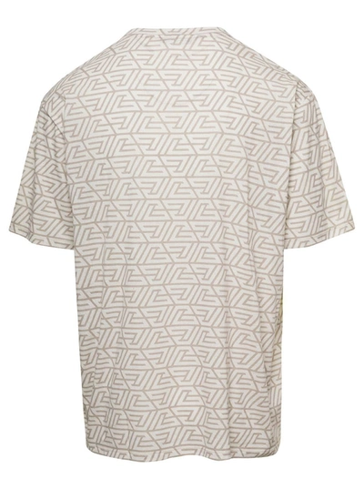 Shop Balmain Whitet-shirt With Monogram Logo Print All-over In Cotton Man In Beige