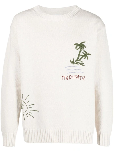 Shop President's Embroidered Crewneck Sweater In Beige