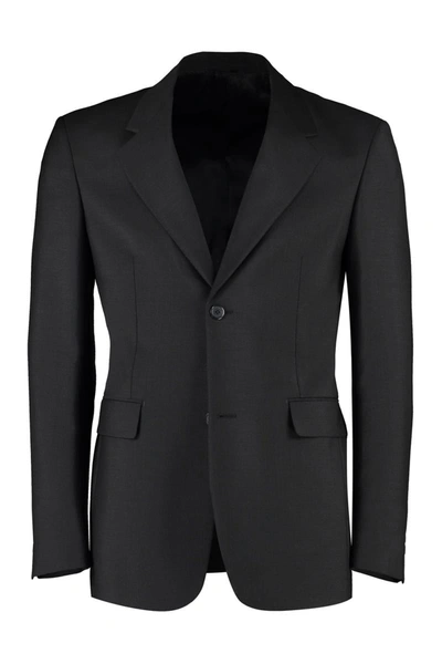 Shop Prada Padded Shoulders Wool And Mohair Blazer In Black