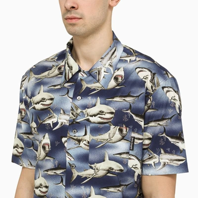 Shop Palm Angels Shark Printed Shirt In Blue