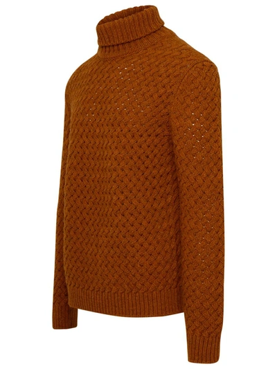 Shop Lardini Orange Alpaca Wool Blend Turtleneck Sweater In Brown